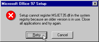 Retry the MSJET35.DLL